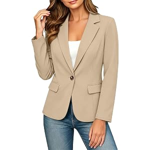 Womens Blazers Dressy Casual Long Sleeve Suit Jacket Classic Open Front Single Button Fall Winter Blazer