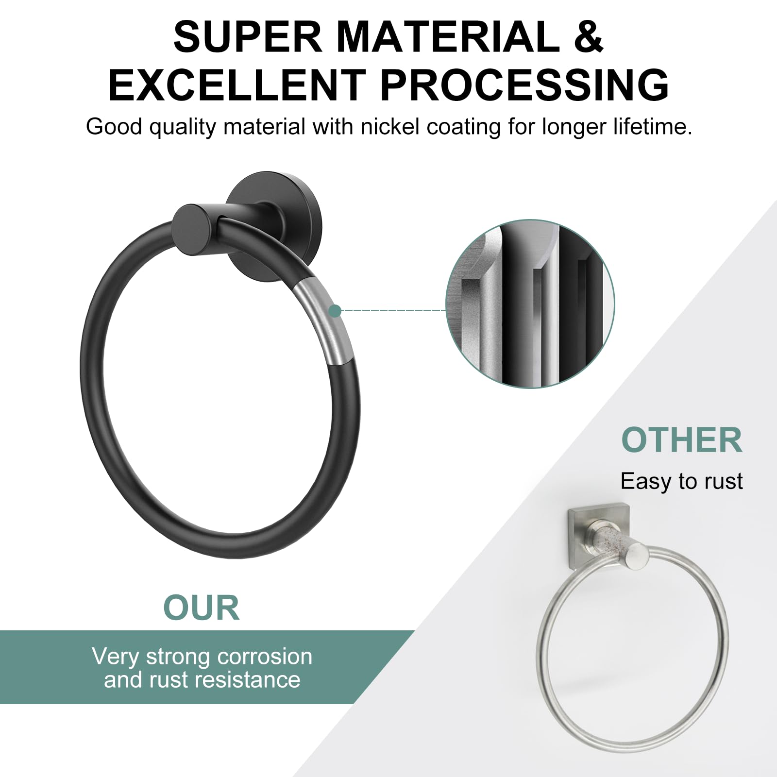 SetSail Towel Holder for Bathroom Wall Matte Black Towel Ring Stainless Steel Hand Towel Holder Heavy Duty Towel Hanger for Bath, Kitchen
