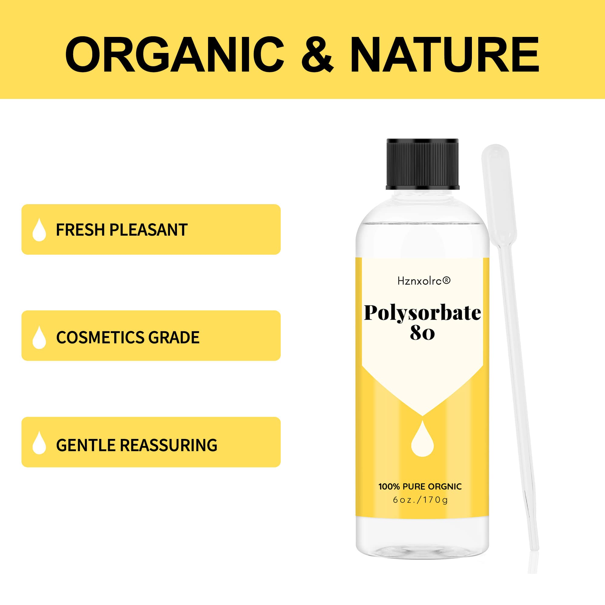 6 oz Polysorbate 80 for Bath Bombs, Premium Polysorbate 80 (Sorbitan Oleate) Liquid, 100% Pure, Cosmetics Grade, Gentle on Skin, Suitable for Making Lotions