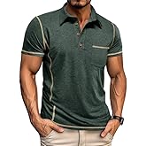 Men's Polo Shirts Short Sleeve Casual Classic Button Tees Basic Golf Shirt Basic Top with Pocket