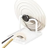 CHANNICORNER Anti-Rust Metal Spoon Rest with Lid Holder, Heat-Resistant Pot Lid Rest, Multifunctional Spatula Holder While Cooking for Stovetop and Kitchen Counter – White