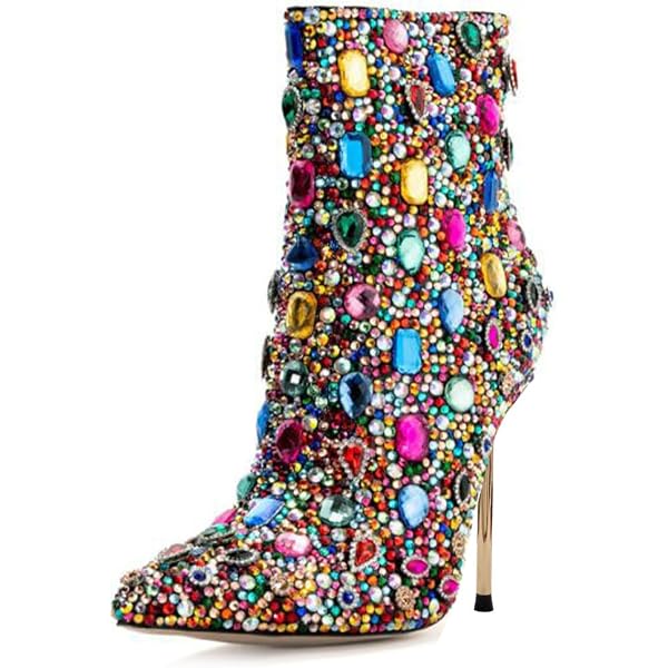 Amazon.com | LVSEEMAN Women's Rhinestone Ankle Boots, Glitter Side