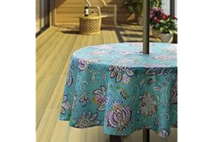 Hipinger Heavyweight Stain Resistant Waterproof Outdoor Tablecloth with Umbrella Hole and Zipper,60 Inch Round, Seats 4 People (Blossom, 60" Round-Zippered)