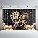 COMOPHOTO 16th Birthday Party Photography Backdrop Crown Champagne Balloon Black Gold Shinning Celebration Decorations Photo Backdrop for Pictures