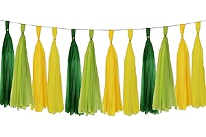ZOOYOO Shiny Tassel Garland Tissue Paper Tassel Banner,Table Decor,DIY Kits for Tassels Party Decoration,Pack of 20 - (Dark Green/Yellow)