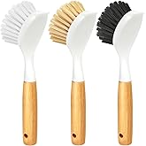 Holikme 3 Pack Dish Brush Set with Bamboo Handle, Kitchen Scrub Brush for Cleaning Dish, Pot, Sink and Stove, Skillet Scrubbe