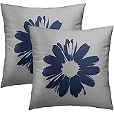 Imiss Navy Blue Daisy Pillow Covers 18x18 Inch Gray Colored Floral Decorative Throw Pillow Case Set of 2 Modern Abstract Flower Cushion Cover for Home Sofa Bedroom Porch Outdoor