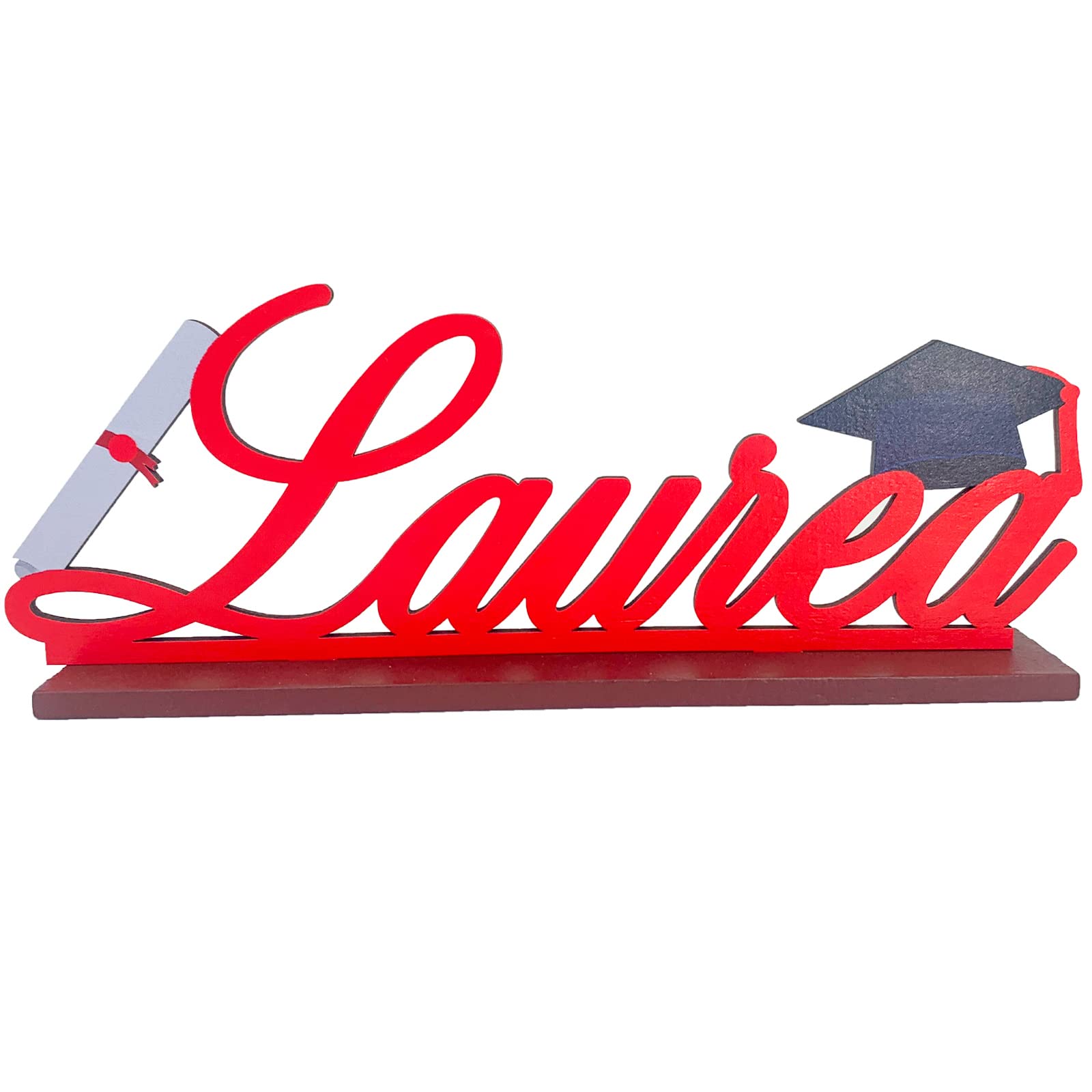 BOOSHMall Wooden Table Sign for Graduations, Decorative Stand for Graduation Wooden Ornaments, Red Embellishment, Ornaments for Graduation, Wooden Craft Ornament for Party Decoration