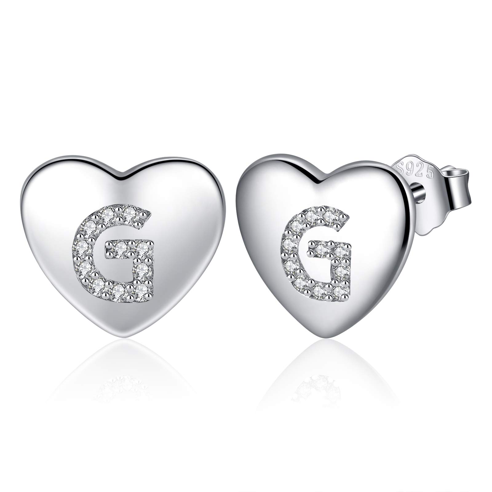 Jrêveinfini Sterling Silver Heart Initial Stud Earrings Women Girls hypoallergenic, Personalized Letter Jewelry Gift for Women and Girls