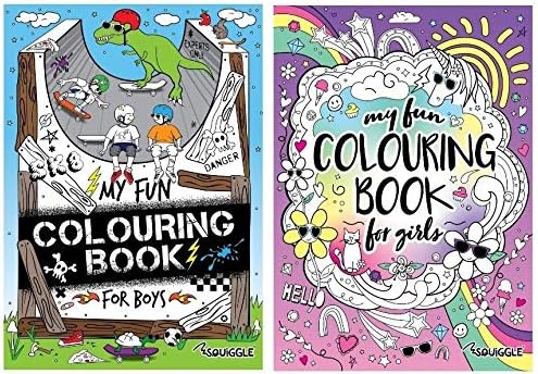 Squiggle My Fun A4 Colouring Books, Boys & Girls Set of 2, White