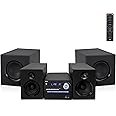 Pyle P.M.P.O CD/DVD Stereo System, 5-pc Wireless BT Streaming 6 Ohm Two-Way Wooden Speaker Box and Subwoofer, Digital Amplifier IC with MP3, USB, FM Radio, Bass Reflex Speaker