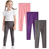 Girls Leggings 3-Pack Set Cotton Casual Solid Stripe Stretch Tights Pants