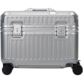 PORTAR Aluminum EdgeFrame&trade; Pilot Carry-On Luggage, Top-Access Polycarbonate Shell with Aluminum EdgeFrame&trade;, 360&deg; Spinner Wheels, Lunar Silver