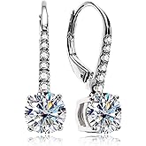 AnuClub Moissanite Dangle Earrings, 2cttw D Color Round Cut Drop Earrings, 925 Sterling Silver With GRA Certificate