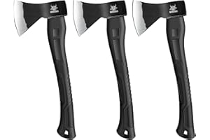 WICING Throwing Axe - 3 Pack, 15-inch Camping Hatchet, Carbon Steel Splitting Axe, Fiberglass Handle, with Anti-Slip & Shock Reduction Grip for Axe Throwing, Kindling, Chopping, and Wood Splitting