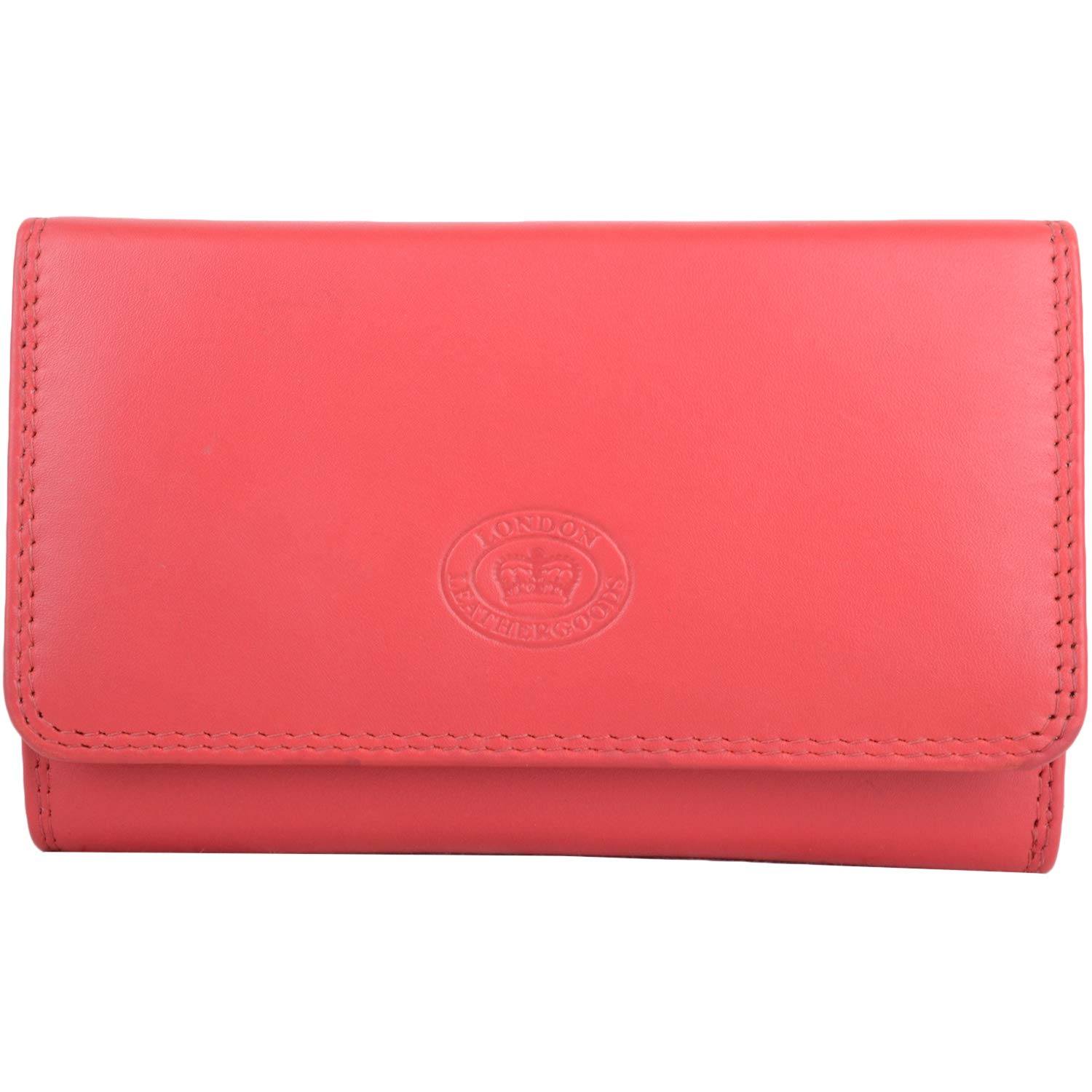 Womens Soft Leather Tri-Fold RFID Protected Purse with Clip Frame Pocket - Red