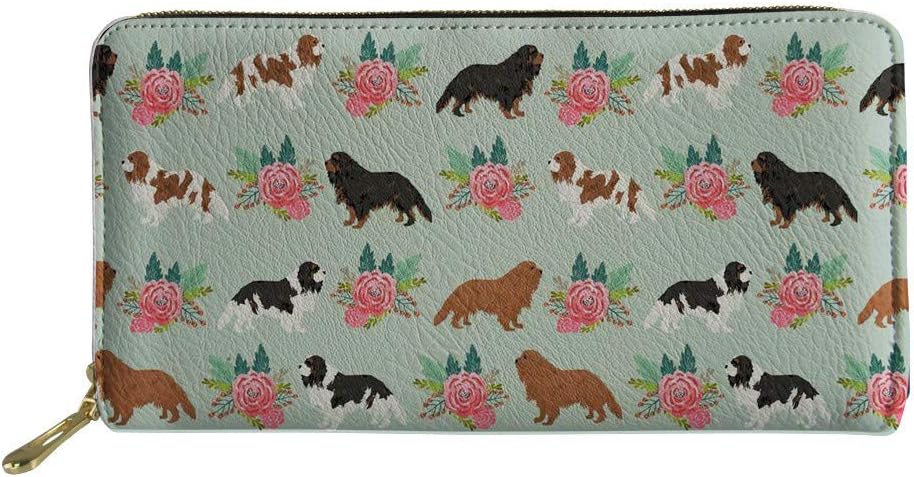 Woisttop Women Wallet Animal Retriever Dog Flower Coin Organizer Zippered PU Leather Purse Traveling Pouch