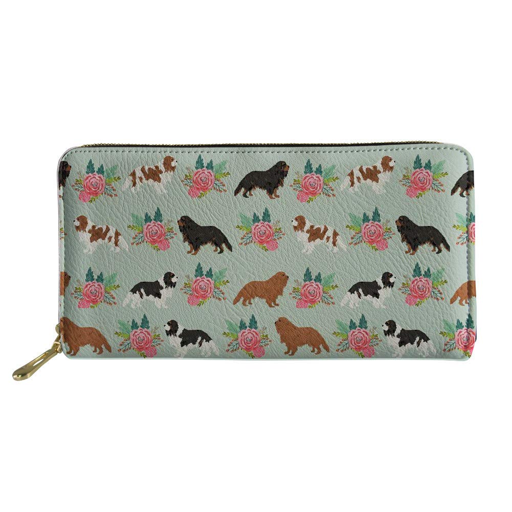 Woisttop Women Wallet Animal Retriever Dog Flower Coin Organizer Zippered PU Leather Purse Traveling Pouch
