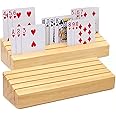 plusvivo Card Holders for Playing Cards Set of 2, Pine Solid Wooden Playing Card Holders for Adults Seniors Kids 9.84 X 3.15 X 2.25 Inch, Uno/ Canasta/ Bridge/ Hand and Foot Card Holder