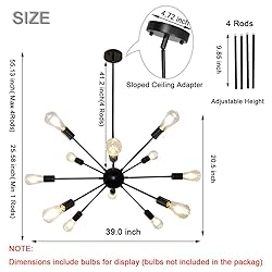 LynPon Sputnik Ceiling Light Fixture, 12 Lights