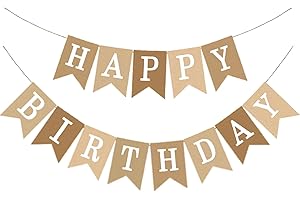 Adurself Happy Birthday Banner, Boho Neutral Beige Brown Canvas Faux Burlap Garland, Pre-Strung Rustic Birthday Party Decorat