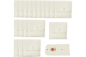 AsaiSim Jewelry Pouch with Snap Button, Luxury Small Jewelry Bags, Beige Gift Packaging Bag, Snap Button Envelope Style (7 x 