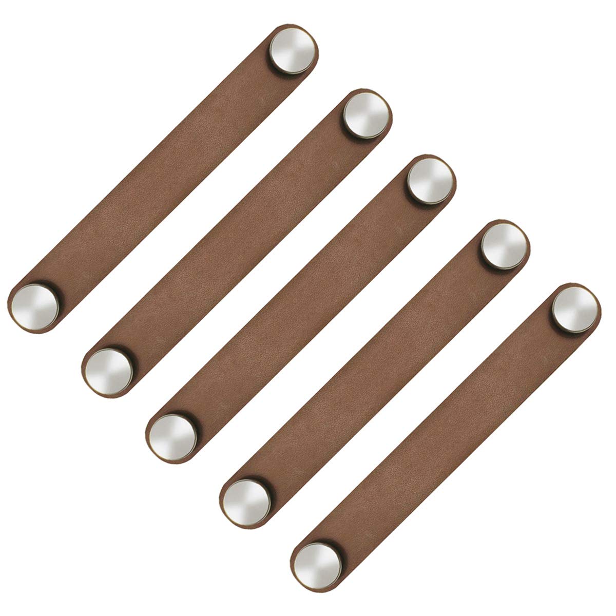 POFET 5pcs Nordic Wardrobe Cabinet Door Handle Soft PU Leather Door Handles for Cupboard Drawer Pull Knobs Furniture Hardware(26 x 170mm)- Brown
