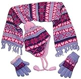 N'Ice Caps Big Girls Sherpa Lined Knitted 3 PC Set with Designs