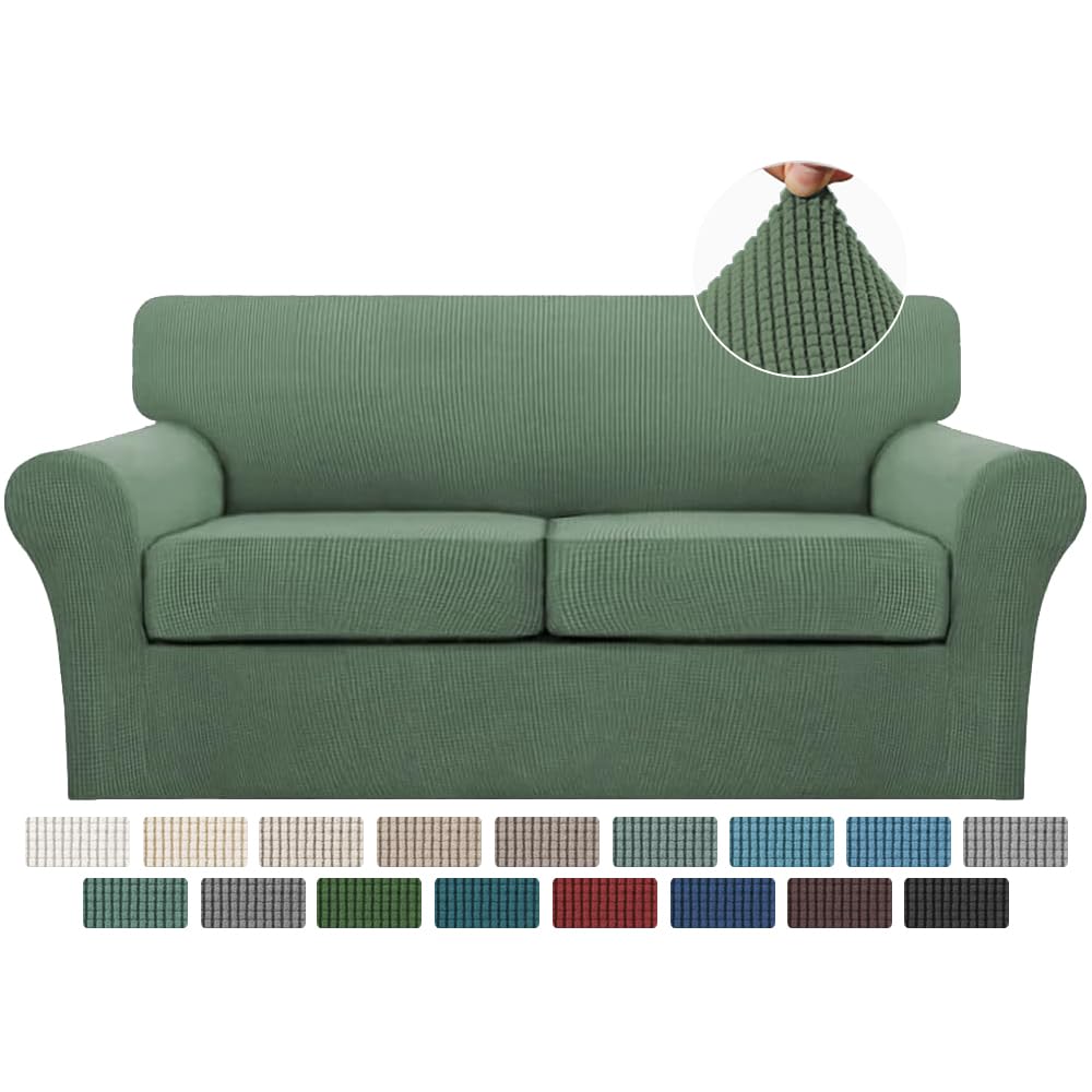 Photo 1 of Turquoize 3 Piece Sofa Covers for 2 Cushion Couch Sofa Slipcover Soft Couch Cover for Dogs-Washable Sofa Furniture Covers with 2 Individual Cushion Covers (2 Cushion Sofa, Loden Frost)