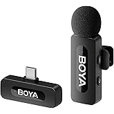BOYA BY-V10 USB-C Wireless Lavalier Microphone for iPhone16/15 Android, Type-C Smartphone Laptop, Noise Canceling, Mini Clip-on Microphone for YouTube, Podcast, Facebook, TikTok Vlogging Recordings