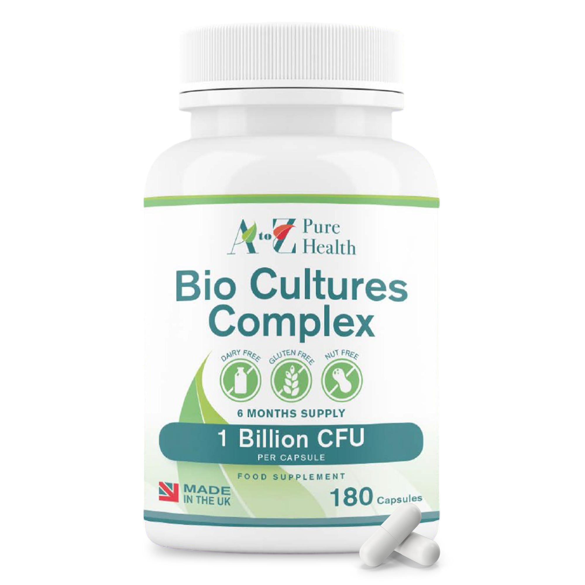 Premium Bio Cultures Complex 180 Capsules (6 Month’s Supply) | High Strength Probiotic | Vegan Multi Strain Probiotic | Lactobacillus Acidophilus & Bifidobacterium | Supports Digestive Health