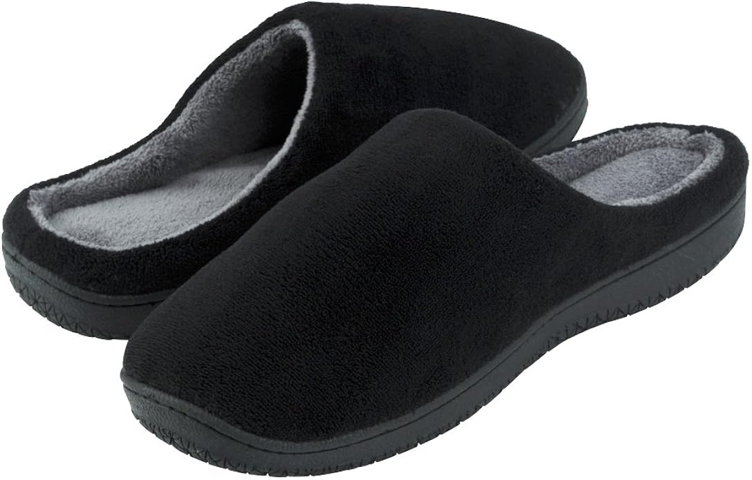 Mens Memory Foam Slippers with Arch Support and Rubber Sole Indoor