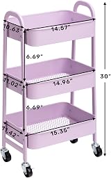 DOEWORKS Storage Trolley on Wheels 3-Tier Metal Cart Kitchen Utility Cart view 6