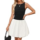 ZESICA Womens Summer Sleeveless Bubble Mini Dress 2026 Boat Neck Ruched A Line Short Cocktail Party Dresses