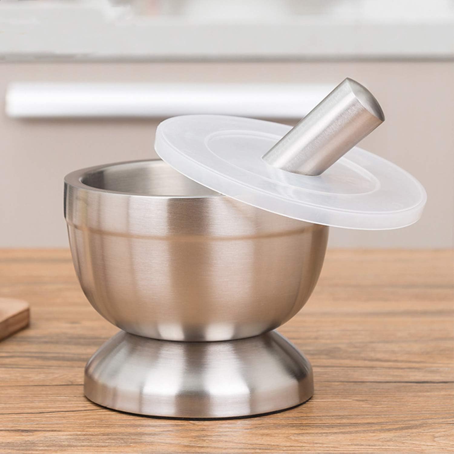 Bekith Mortar and Pestle Sets 18/8 Brushed Stainless Steel Spice Grinder Pill Crusher Molcajete Herb Bowl: Kitchen & Dining
