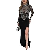 PORRCEY Women's Sexy Elegant Rhinestone Sleeveless Party Club Night Hot Drilling Clubwear Evening Dresses
