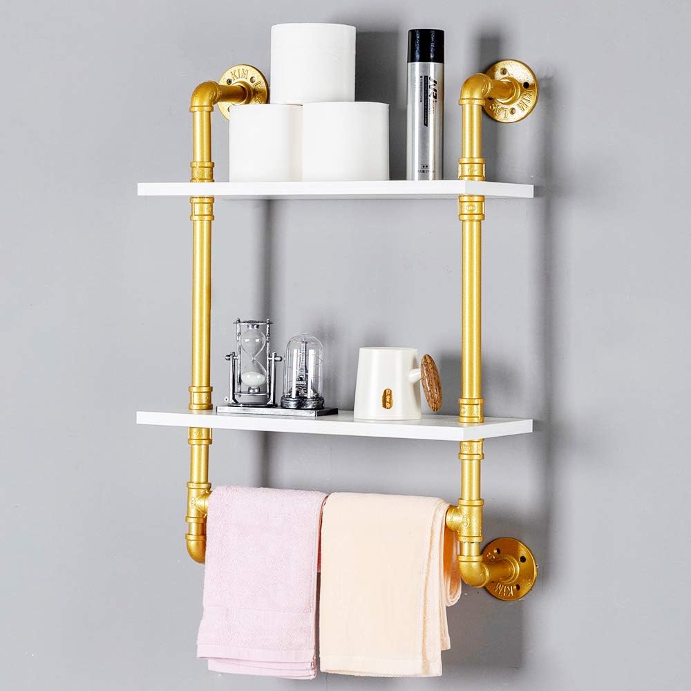 Industrial Pipe Shelf,Rustic Wall Shelf with Towel Bar,20