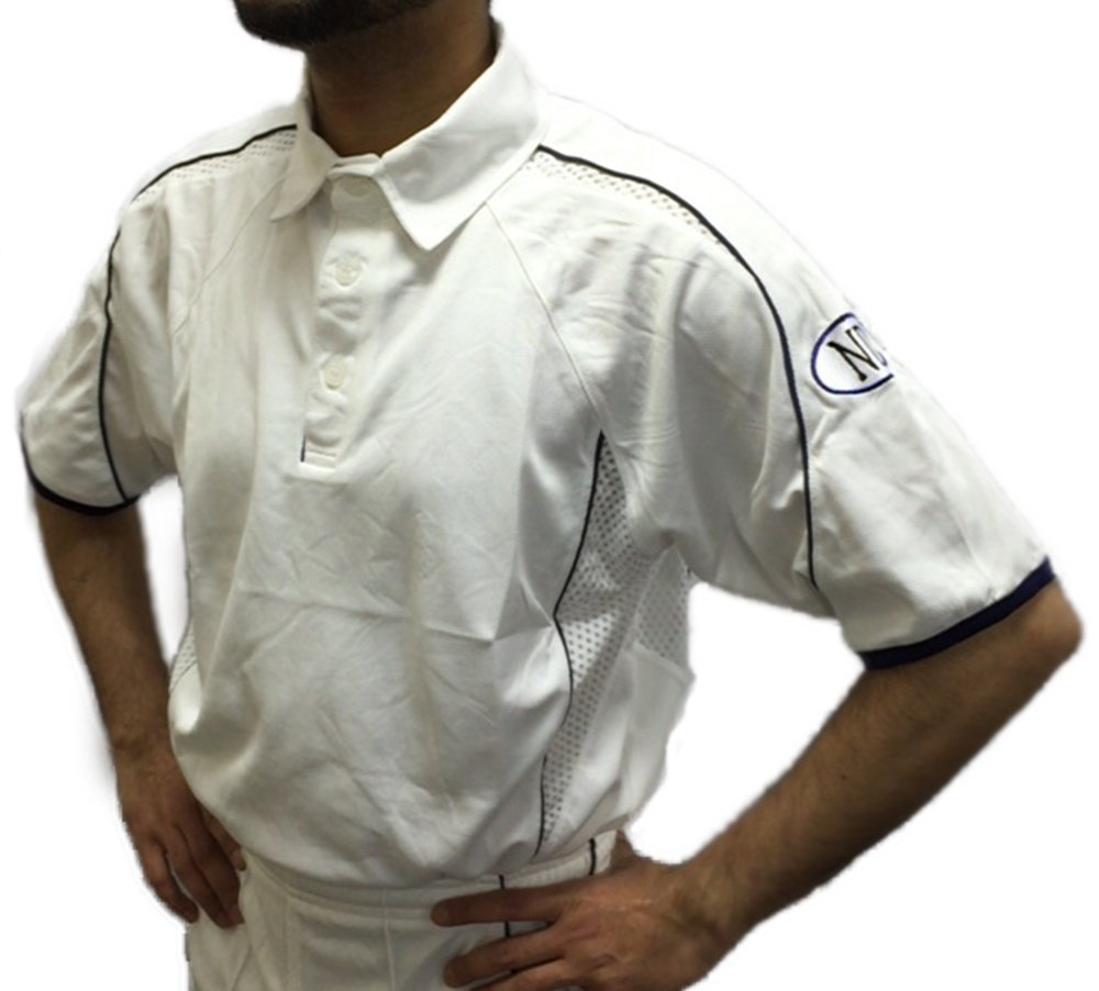 ND Sports Cricket Player Short Sleeve Shirt, Small, White