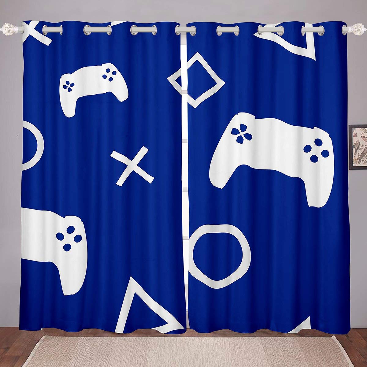 Loussiesd Gamepad Window Drapes Kids Gamer Video Game Curtain for Boys Room Ultra Soft Novelty Modern Game Controller Window Treatment Gamer Console Action Buttons Decor W46*L54
