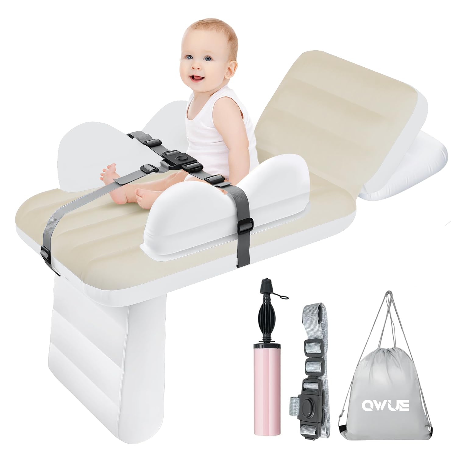 Photo 1 of QWUE Inflatable Toddler Airplane Bed for Kids, Baby Air Plane Seat Extender, Blow Up Air Mattress for Child Plane Travel Sleep Bed with Safety Belt, Carry Bag, Pump