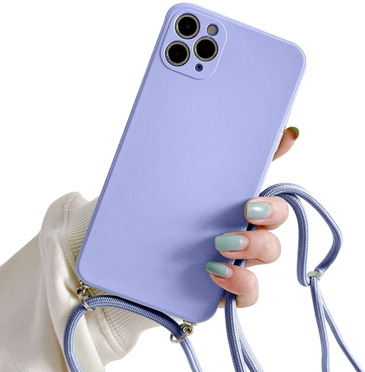 Galful Mobile phone chain for iPhone 14 Pro Max 6.7", silicone case with lanyard smartphone necklace protective bumper with strap shockproof lanyard case cover Light Blue
