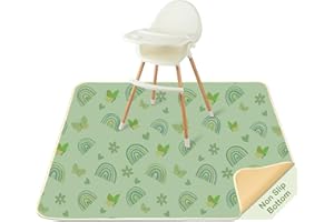 BeBeJoJo Splat Mat for Under High Chair 42 x 42 Inch Waterproof Baby Splash Mat with Non Slip Bottom Reusable Portable Highchair Mat for Floor Food Catcher for High Chair, Green Rainbow