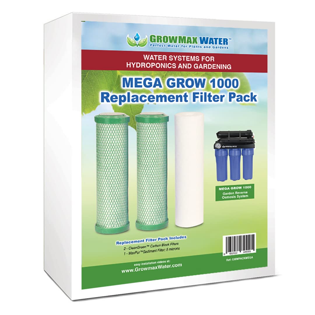 Pack of 3 Filters for Mega Grow 1000 Equipment. 2 Block Carbon Filters + 1 Sediment Filter of 5 microns. GrowMax Water.