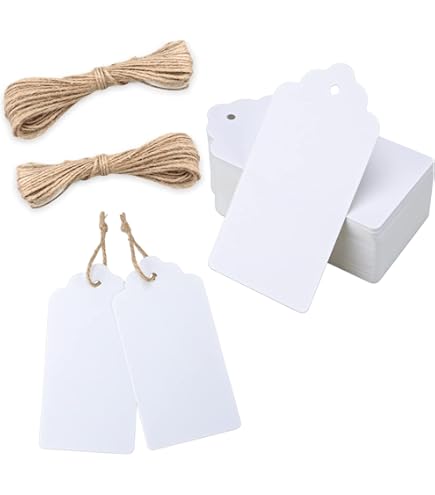 Nogeqi Lot De 100 étiquettes Avec Fil Blanc, Etiquette Cadeau Brocante