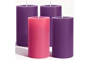 AOTOIE Advent Candle Set of 4, Unscented Pillar Candles 3" x 6" Hand-Poured, Advent Pillar Candle can Burn 120 Hours, Christmas Advent Candles for Advent Wreath