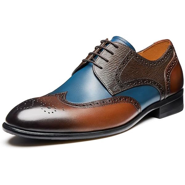 Amazon.com | Mens Oxford Stylish Brogue Tricolor Wingtip Formal Lace Up Dress  Shoes Blue-Brown 6 US | Oxfords
