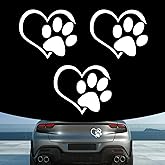 Anyhut 3 PCS Heart Dog Paw Car Decals, 4.33" L × 3.66" W Reflective Print Love Car Decals, Vinyl Window Decorative Stickers, Universal for Trucks, Cars, Windows & Smooth Places (White)