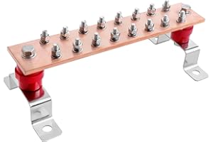 Sptchapn 10 Inch Wall Mounted Copper Ground Rod kit - Ground Bus Bar Made of Highly Conductive Copper with UL Listed SM40 insulators, Rated for Uimp Up to 7.2KV and Inhibits Corrosion (SZ-16W)