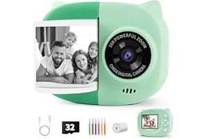 Rongta Instant Print Camera for Kids, Children Portable Photo Printer for Birthday Gifts, Kids Toys, 2.4 Inch Screen Kid Digital Camera for Girls Boys Age 3 4 5 6 7 8 9 10(Green)