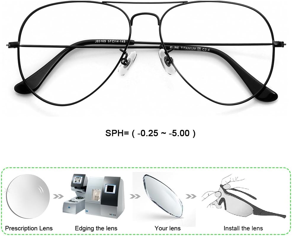 Prescription Glasses Women Men Customize Myopia Astigmatism Pilot Frame PC Lenses -0.25-12.00 (Customize)